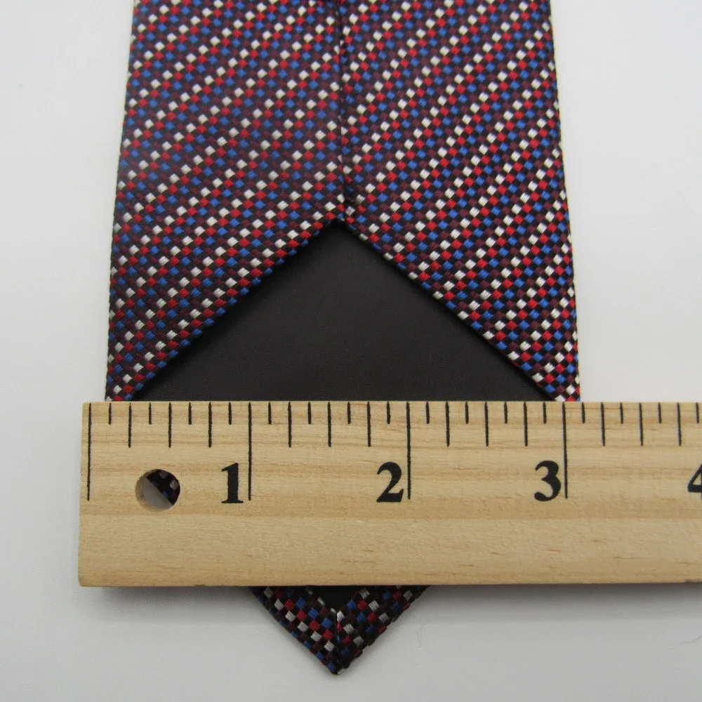 Spiffster Necktie Mens OS Red Blue White Excellent Micro Check Plaid Silk Blend